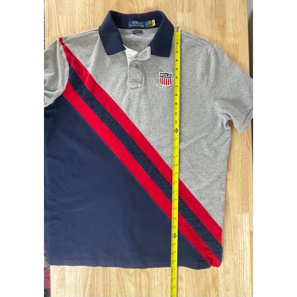 Polo Ralph Lauren Men's Size L Gray Navy Red Polo Shirt Sash Shield Classic Fit - Picture 7 of 8